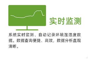 實時監(jiān)測：系統(tǒng)實時監(jiān)測、自動記錄環(huán)境溫濕度數(shù)據(jù)。 數(shù)據(jù)查詢便捷、高效，數(shù)據(jù)分析直觀清晰。